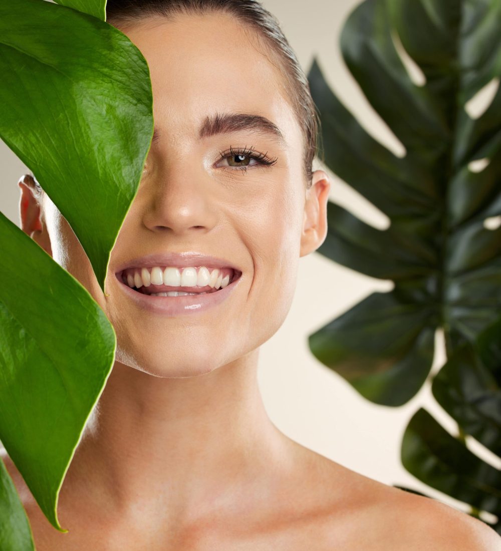 beauty-skincare-and-woman-portrait-with-green-pla-2023-11-27-04-54-26-utc-min